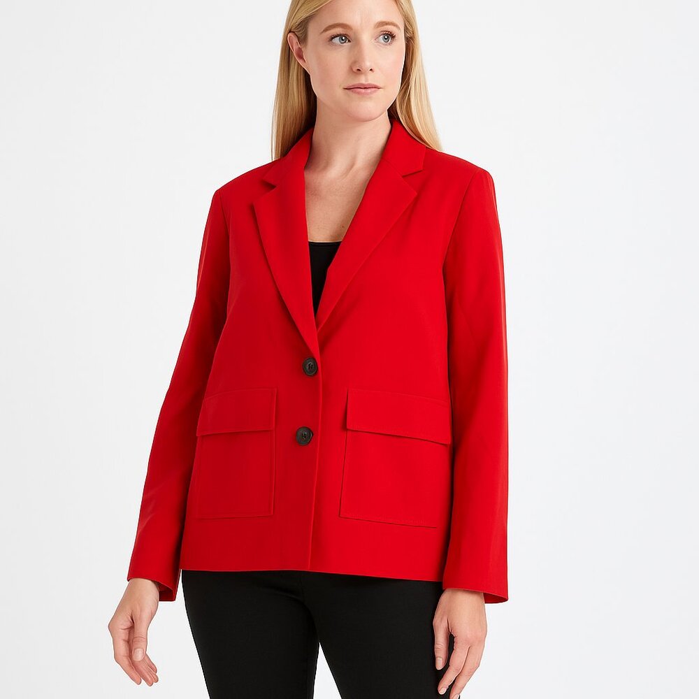 Chico's Notch Lapel Blazer Suit Jacket Flap Pockets Red 12 #A1421